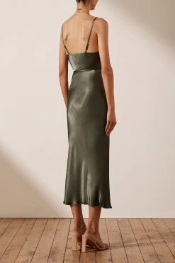 Shona Joy LA LUNE BIAS COWL MIDI DRESS - OLIVE