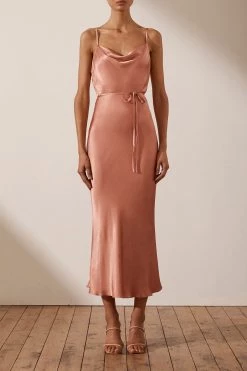 Shona Joy DRESSES LA LUNE BIAS COWL MIDI DRESS - ROSÉ