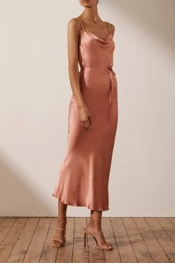 Shona Joy DRESSES LA LUNE BIAS COWL MIDI DRESS - ROSÉ