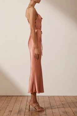 Shona Joy DRESSES LA LUNE BIAS COWL MIDI DRESS - ROSÉ