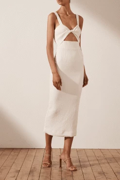 Shona Joy SIMONE FITTED CUT OUT MIDI DRESS - IVORY DRESSES