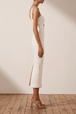Shona Joy SIMONE FITTED CUT OUT MIDI DRESS - IVORY DRESSES