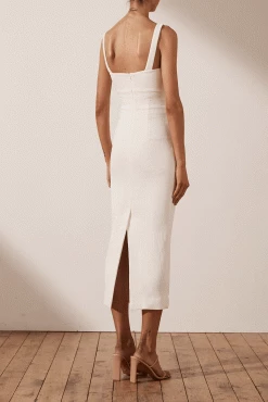 Shona Joy SIMONE FITTED CUT OUT MIDI DRESS - IVORY DRESSES