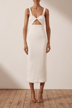 Shona Joy SIMONE FITTED CUT OUT MIDI DRESS - IVORY DRESSES