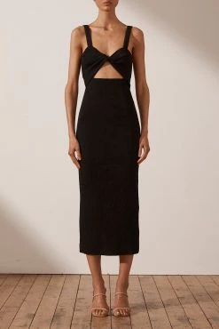 Shona Joy SIMONE FITTED CUT OUT MIDI DRESS - BLACK DRESSES