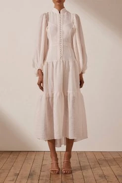 Shona Joy DRESSES CHARLOTTE HIGH NECK MIDI DRESS - ECRU