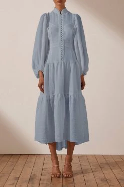 Shona Joy DRESSES CHARLOTTE HIGH NECK MIDI DRESS - BLUE SMOKE 13 Shona Joy DRESSES CHARLOTTE HIGH NECK MIDI DRESS - BLUE SMOKE
