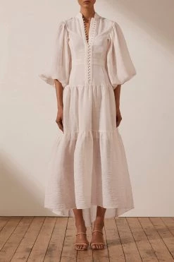 Shona Joy DRESSES CHARLOTTE HIGH NECK MIDI DRESS - ECRU