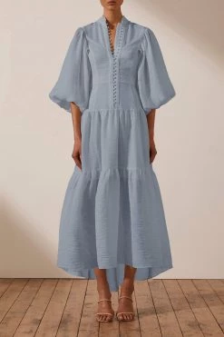 Shona Joy DRESSES CHARLOTTE HIGH NECK MIDI DRESS - BLUE SMOKE 9 Shona Joy DRESSES CHARLOTTE HIGH NECK MIDI DRESS - BLUE SMOKE