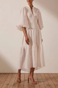 Shona Joy DRESSES CHARLOTTE HIGH NECK MIDI DRESS - ECRU