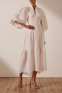 Shona Joy DRESSES CHARLOTTE HIGH NECK MIDI DRESS - ECRU