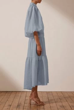 Shona Joy DRESSES CHARLOTTE HIGH NECK MIDI DRESS - BLUE SMOKE 11 Shona Joy DRESSES CHARLOTTE HIGH NECK MIDI DRESS - BLUE SMOKE