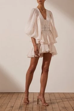 Shona Joy CHARLOTTE PLUNGED DRAPED MINI DRESS - ECRU DRESSES