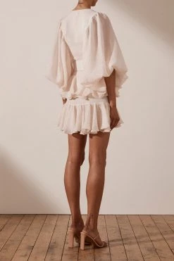 Shona Joy CHARLOTTE PLUNGED DRAPED MINI DRESS - ECRU DRESSES