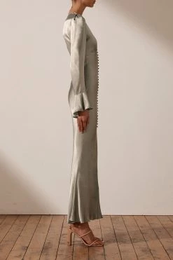 Shona Joy LA LUNE FRILL CUFF BIAS MIDI DRESS - SAGE DRESSES