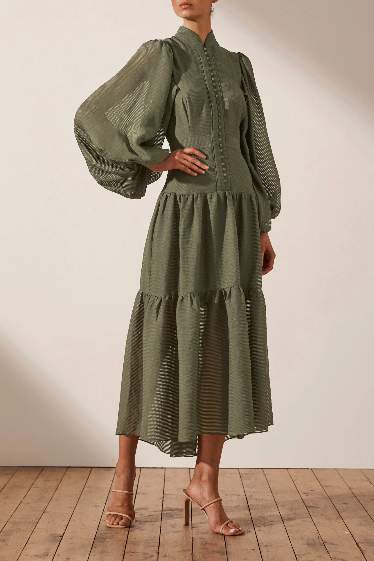 Shona Joy CHARLOTTE HIGH NECK MIDI DRESS - KHAKI 4 Shona Joy CHARLOTTE HIGH NECK MIDI DRESS - KHAKI