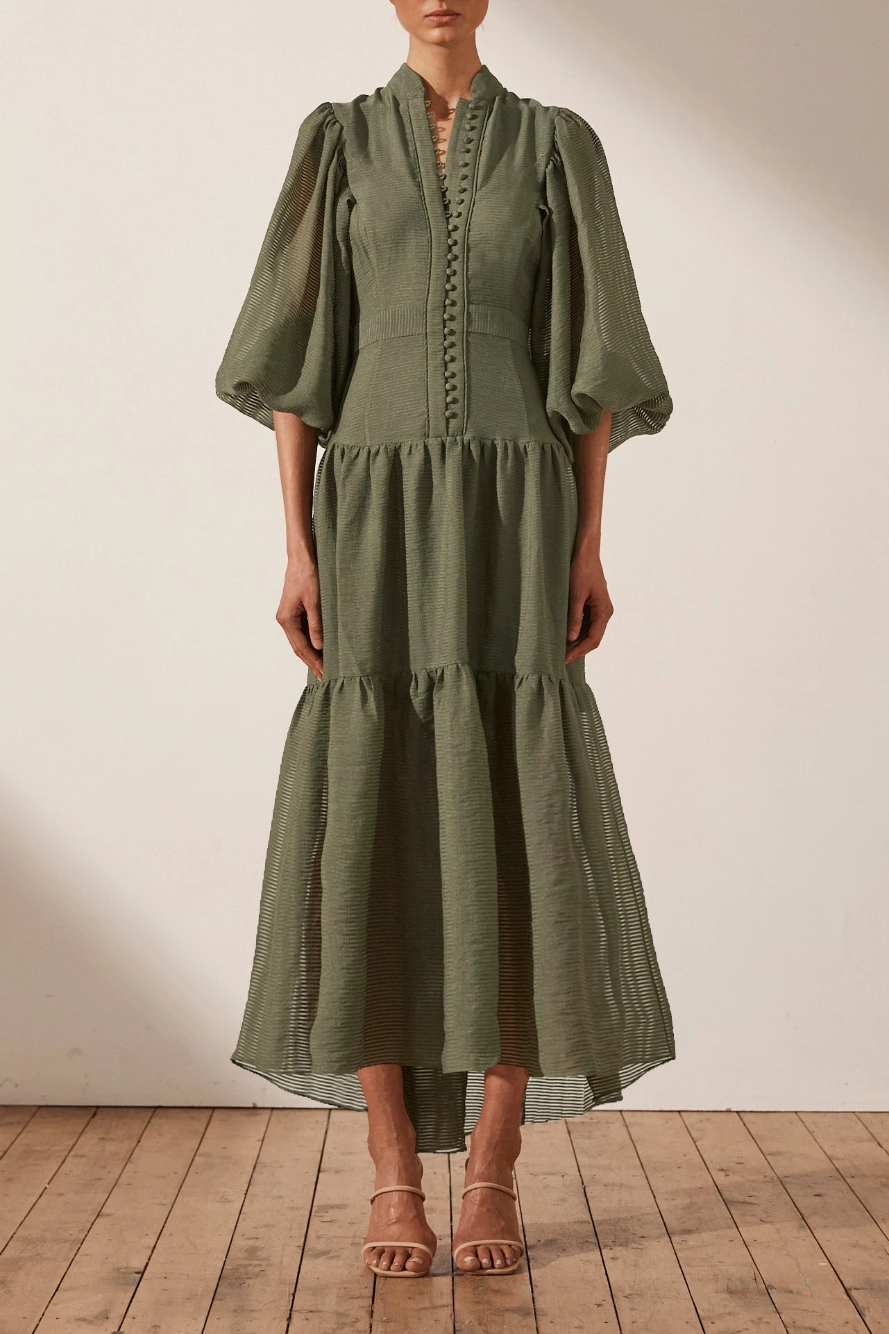 Shona Joy CHARLOTTE HIGH NECK MIDI DRESS - KHAKI 3 Shona Joy CHARLOTTE HIGH NECK MIDI DRESS - KHAKI