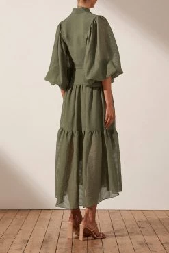 Shona Joy CHARLOTTE HIGH NECK MIDI DRESS - KHAKI 11 Shona Joy CHARLOTTE HIGH NECK MIDI DRESS - KHAKI