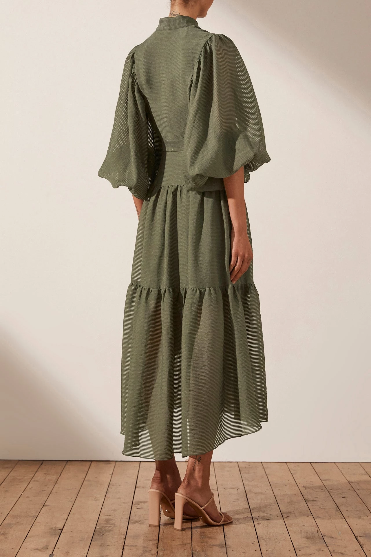 Shona Joy CHARLOTTE HIGH NECK MIDI DRESS - KHAKI 6 Shona Joy CHARLOTTE HIGH NECK MIDI DRESS - KHAKI