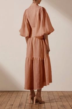 Shona Joy CHARLOTTE HIGH NECK MIDI DRESS - DESERT ROSE DRESSES