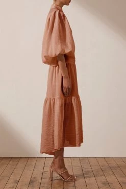 Shona Joy CHARLOTTE HIGH NECK MIDI DRESS - DESERT ROSE DRESSES