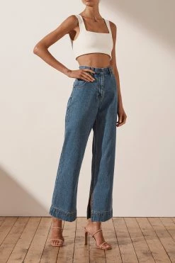 Shona Joy EMILY STRAIGHT LEG JEAN WITH SPLIT - INDIGO SHORTS & PANTS