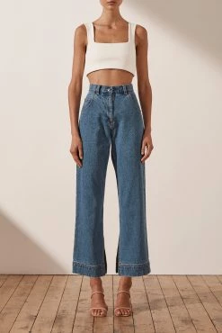 Shona Joy EMILY STRAIGHT LEG JEAN WITH SPLIT - INDIGO SHORTS & PANTS