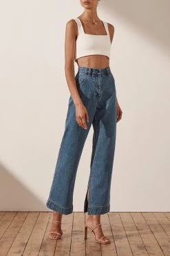 Shona Joy EMILY STRAIGHT LEG JEAN WITH SPLIT - INDIGO SHORTS & PANTS