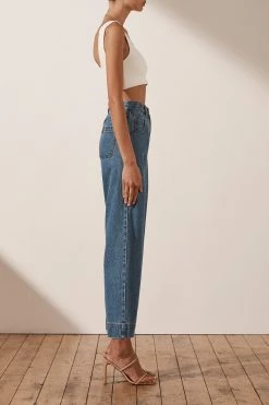 Shona Joy EMILY STRAIGHT LEG JEAN WITH SPLIT - INDIGO SHORTS & PANTS