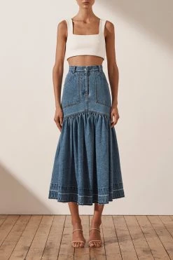 Shona Joy SKIRTS EMILY FIT AND FLARE MIDI SKIRT - INDIGO
