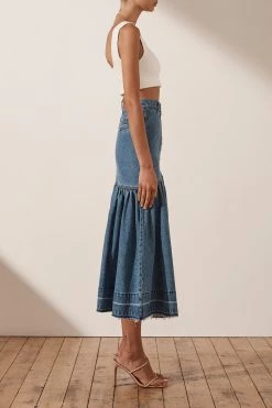 Shona Joy SKIRTS EMILY FIT AND FLARE MIDI SKIRT - INDIGO