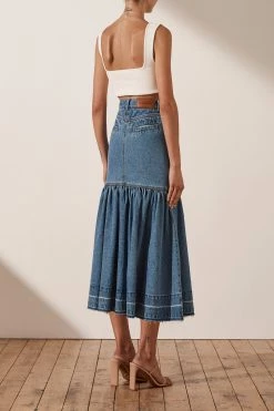 Shona Joy SKIRTS EMILY FIT AND FLARE MIDI SKIRT - INDIGO