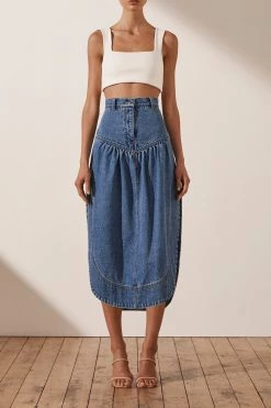 Shona Joy EMILY PETAL MIDI SKIRT INDIGO
