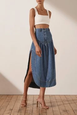 Shona Joy EMILY PETAL MIDI SKIRT INDIGO