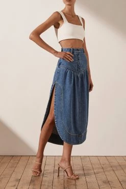 Shona Joy EMILY PETAL MIDI SKIRT INDIGO