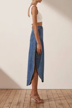 Shona Joy EMILY PETAL MIDI SKIRT INDIGO