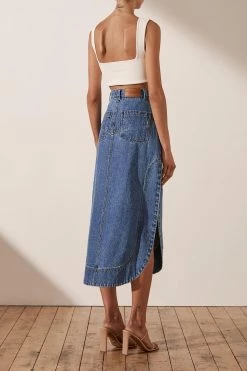 Shona Joy EMILY PETAL MIDI SKIRT INDIGO