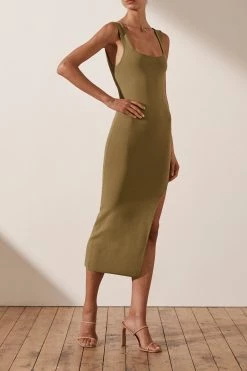 Shona Joy BASIC SQUARE NECK MIDI DRESS - BAY LEAF DRESSES