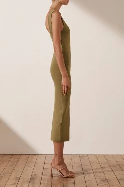 Shona Joy BASIC SQUARE NECK MIDI DRESS - BAY LEAF DRESSES