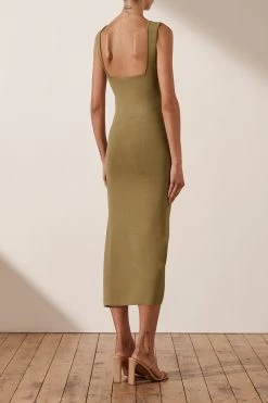 Shona Joy BASIC SQUARE NECK MIDI DRESS - BAY LEAF DRESSES