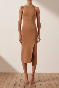 Shona Joy BASIC RACER BACK MIDI DRESS - TAN DRESSES