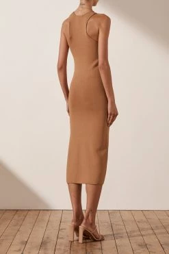 Shona Joy BASIC RACER BACK MIDI DRESS - TAN DRESSES