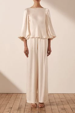 Shona Joy LA LUNE COWL BACK BALLOON SLEEVE BLOUSE - CREAM