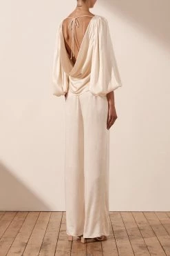 Shona Joy LA LUNE COWL BACK BALLOON SLEEVE BLOUSE - CREAM