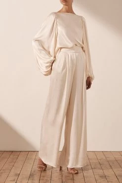 Shona Joy LA LUNE COWL BACK BALLOON SLEEVE BLOUSE - CREAM