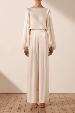 Shona Joy LA LUNE COWL BACK BALLOON SLEEVE BLOUSE - CREAM
