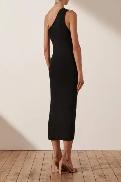 Shona Joy BASIC ONE SHOULDER MIDI DRESS - BLACK