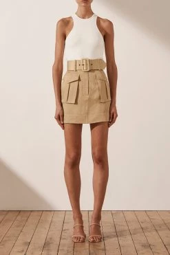 Shona Joy SKIRTS ELLINGTON LINEN MINI SKIRT - WHEAT
