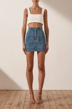 Shona Joy EMILY FITTED MINI SKIRT - INDIGO