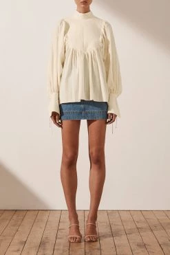 Shona Joy ELLA PIN TUCK BALLOON SLEEVE BLOUSE - TOFU TOPS